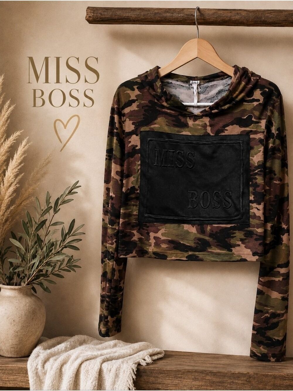 J & Sky Women’s Camo Miss Boss Graphic Hoodie Size M